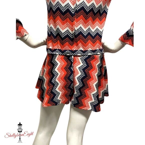 VINTAGE 60s 70s Romper Playsuit Shorts ZIGZAG S 6 - Picture 5 of 14
